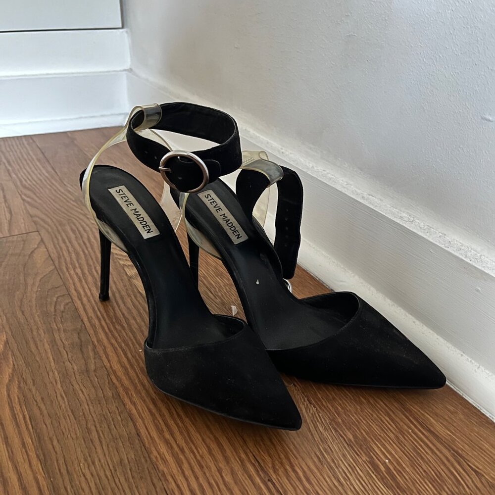 Steve Madden Diva Black Suede Heels – Size 8.5